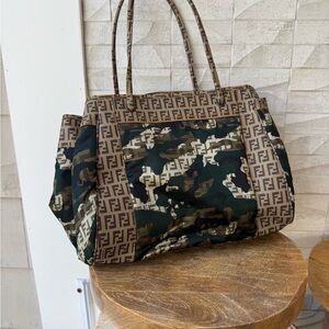 Fendi Camouflage and Brown Tote Bag